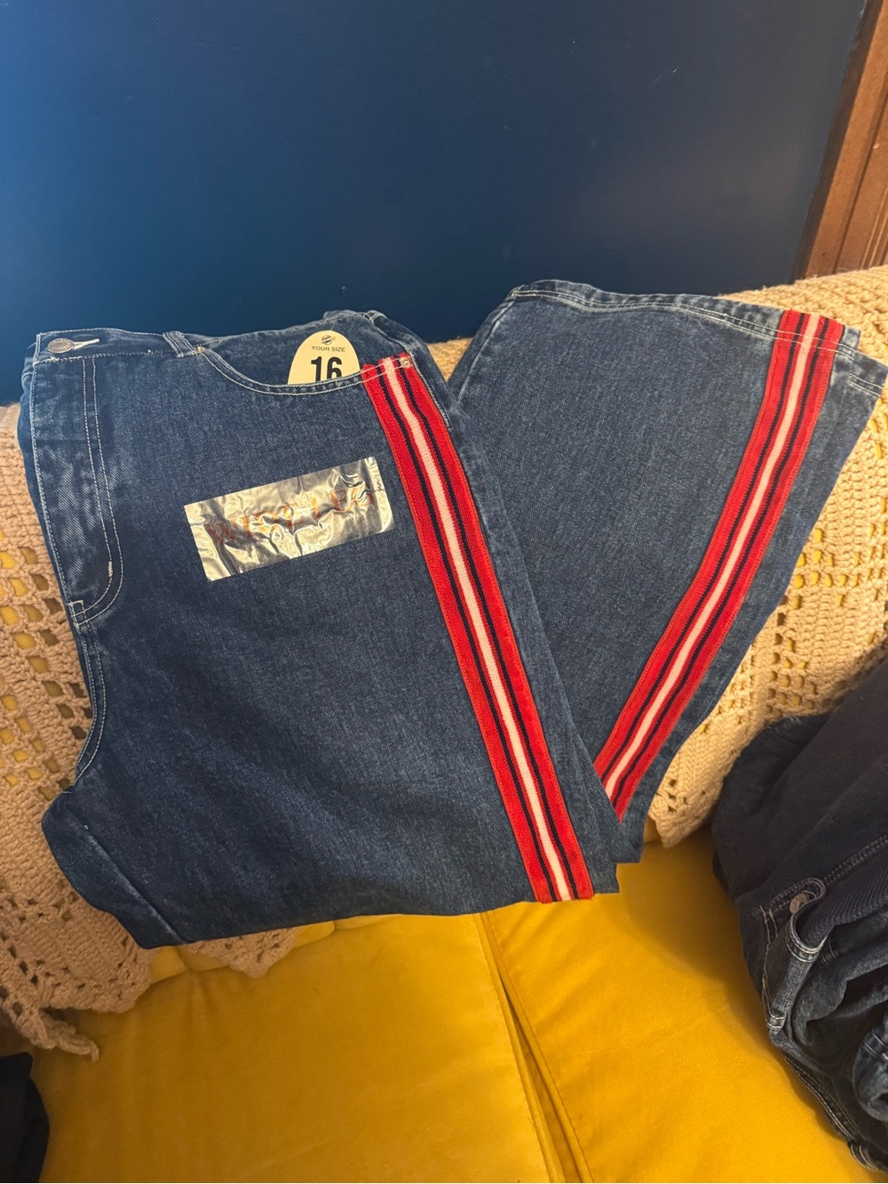 💋 Y2K dead stock! Revolt wide leg jean with terry cloth stripes